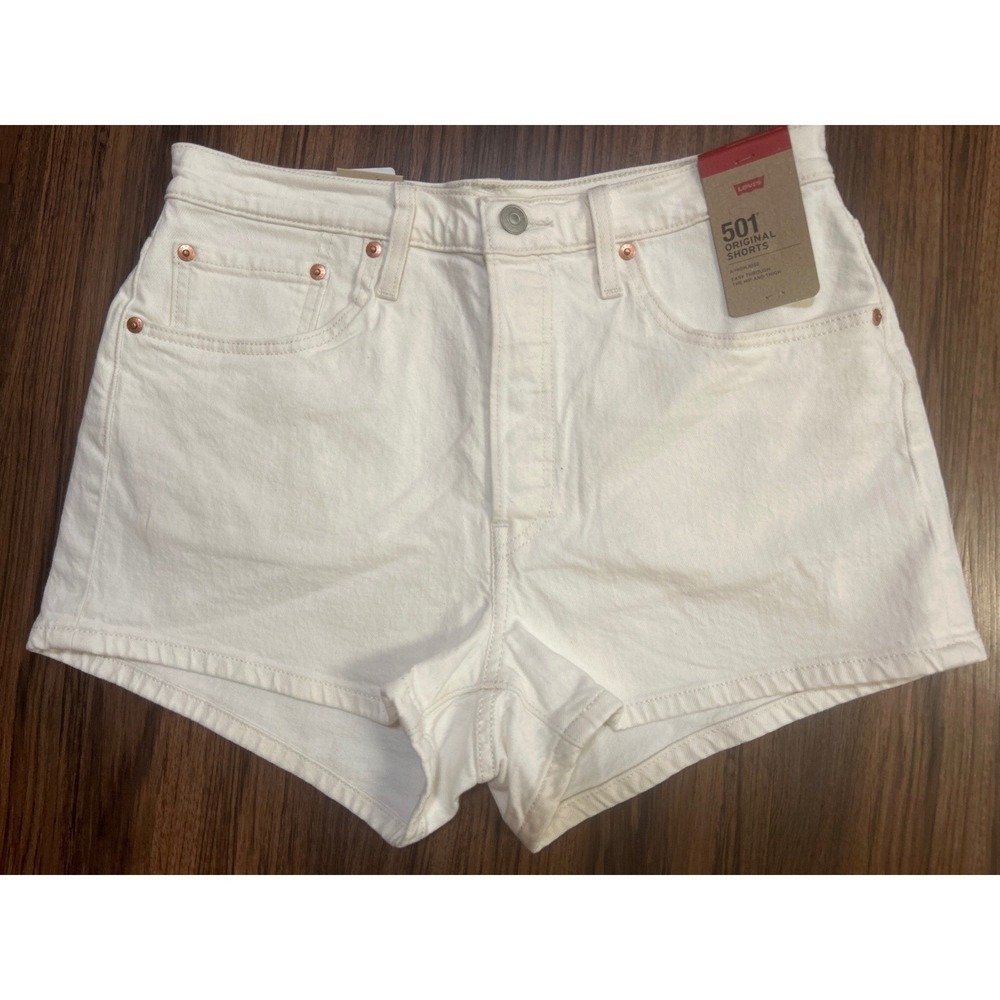 Levis 501 Original Shorts Womens 29 White High Rise Denim Button Fly 56327-0473
